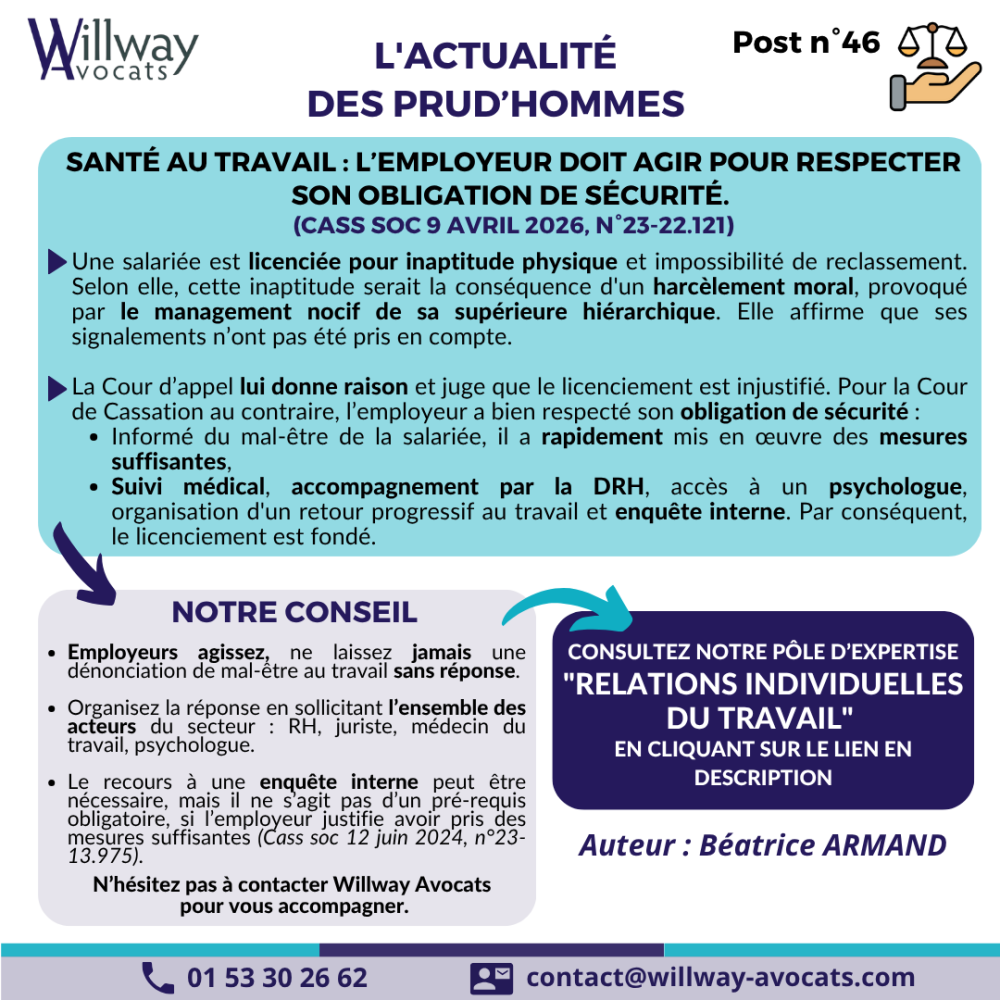 Santé au travail : l'employeur doit agir pour respecter son obligation de sécurité.