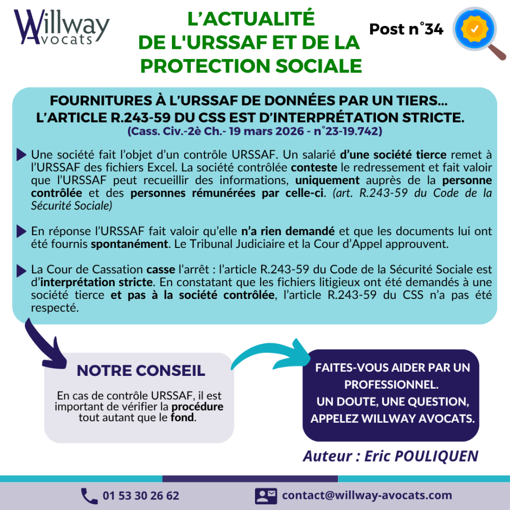 Fournitures à l'URSSAF de données par un tiers... L'article R.243-59 du CSS est d'interprétation stricte. 