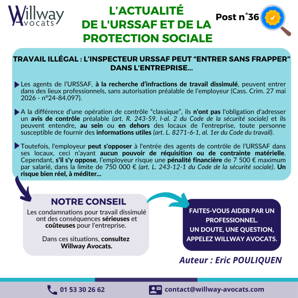 Travail illégal : l'inspecteur URSSAF peut "entrer sans frapper" dans l'entreprise...