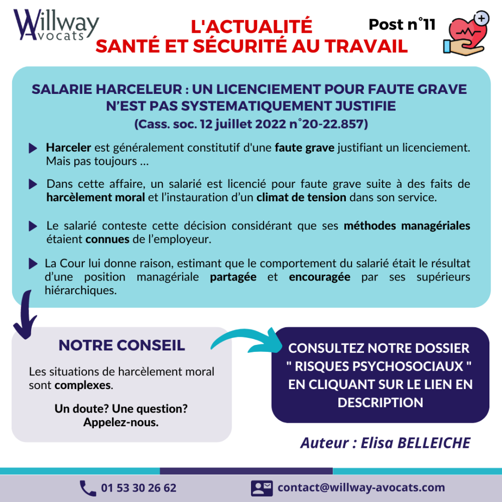 Salarié harceleur : un licenciement pour faute grave n'est pas systématiquement justifié