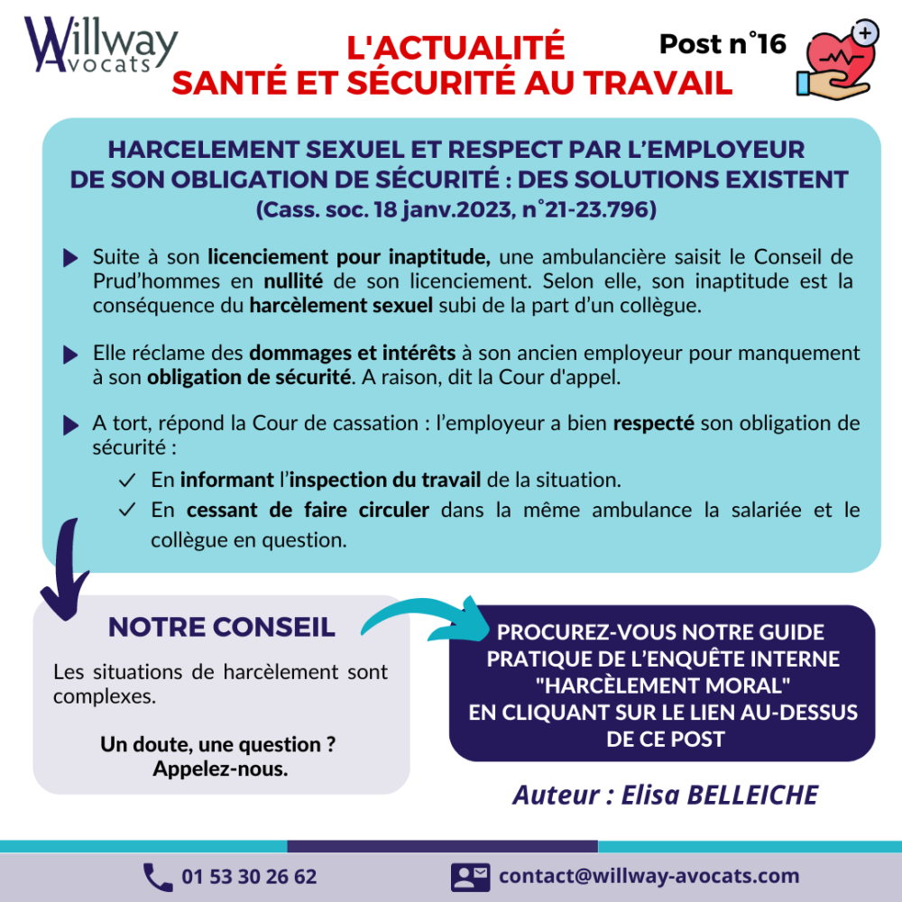 Harcèlement sexuel et respect par l’employeur de son obligation de sécurité : des solutions existent