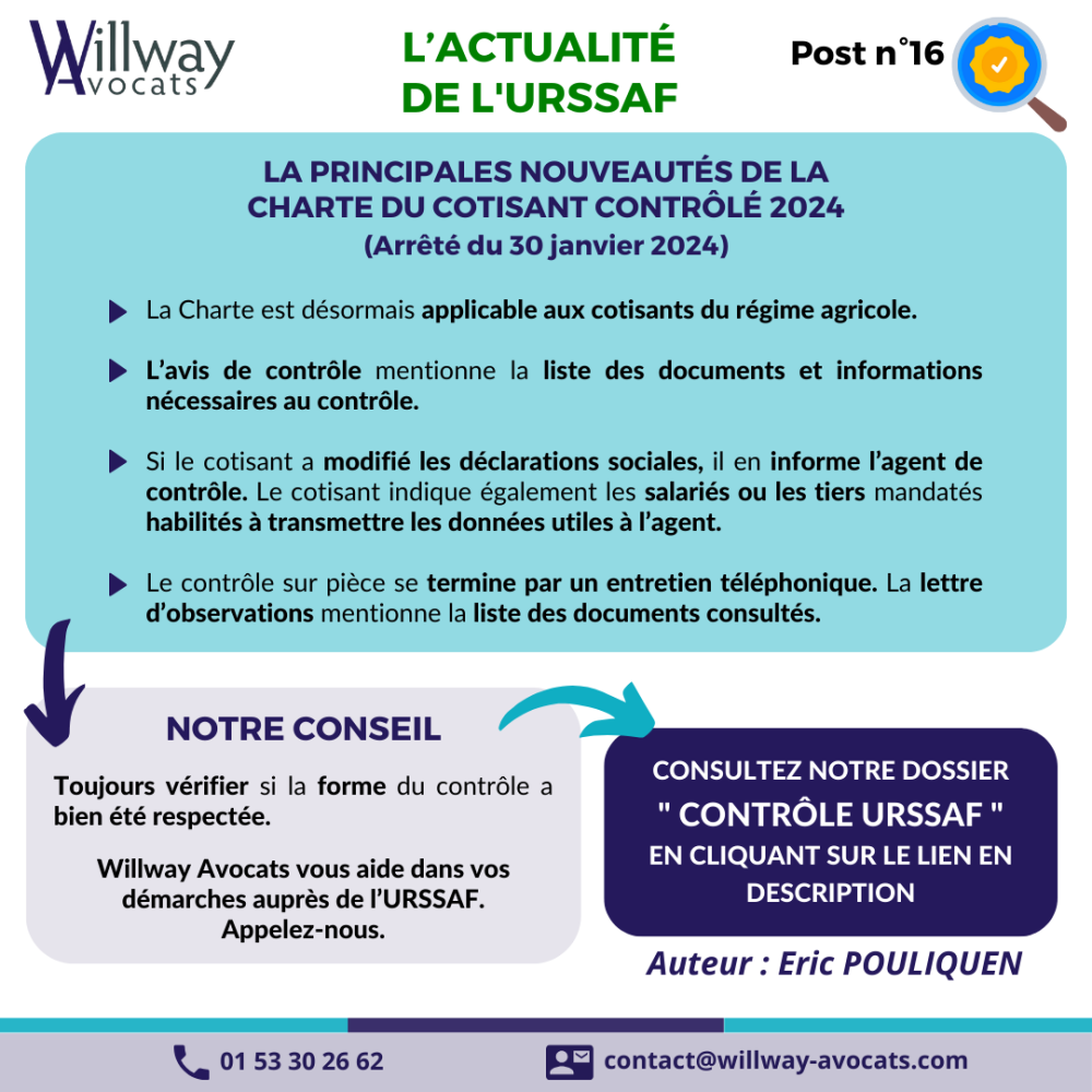 La principales nouveautés de la charte du cotisant contrôlé 2024