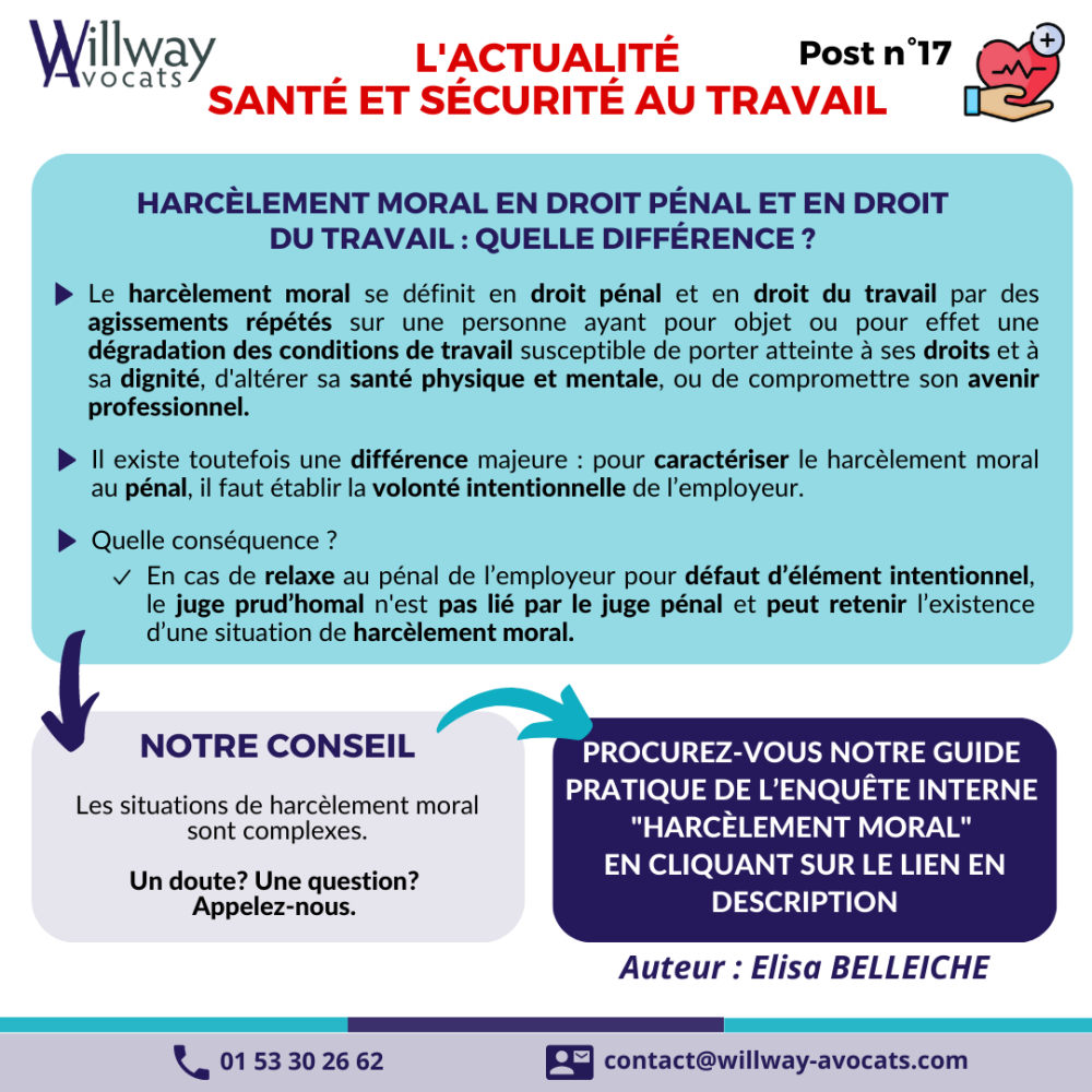 Harcèlement moral en droit pénal et en droit  du travail : quelle différence ? 