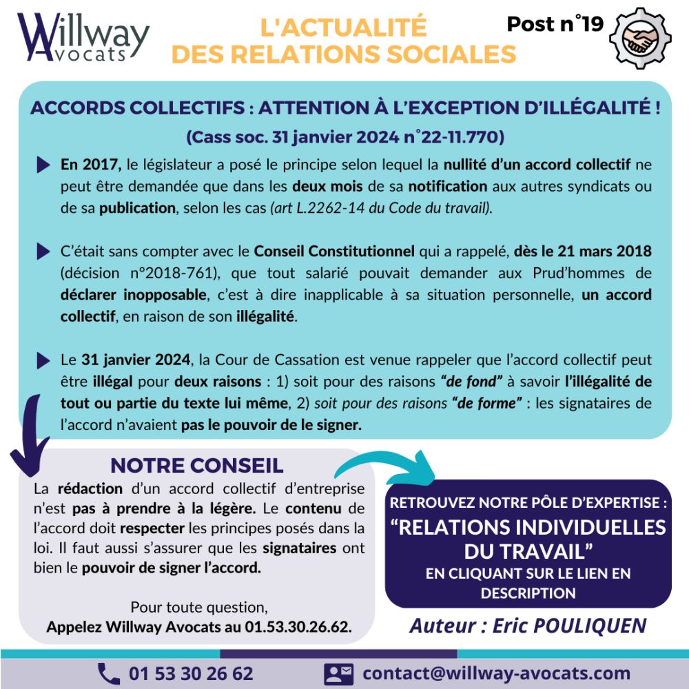 Accords collectifs : Attention à l’exception d’illégalité !