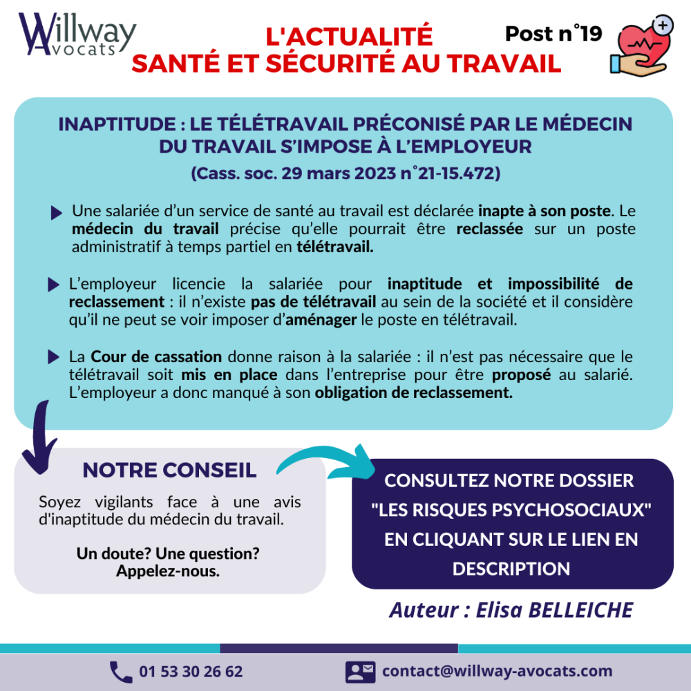 Inaptitude : le télétravail préconisé par le médecin du travail s’impose à l’employeur