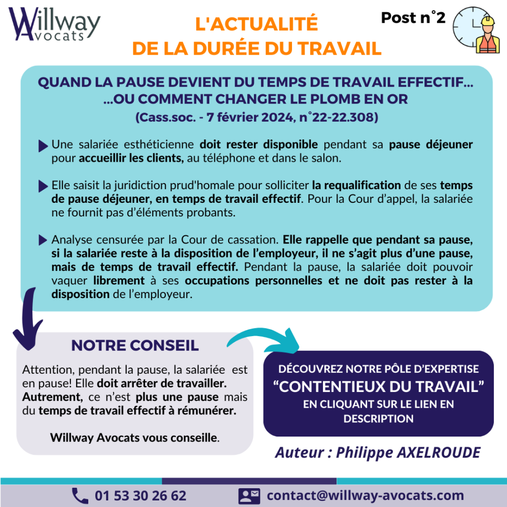 Quand la pause devient du temps de travail effectif... ou comment changer le plomb en or