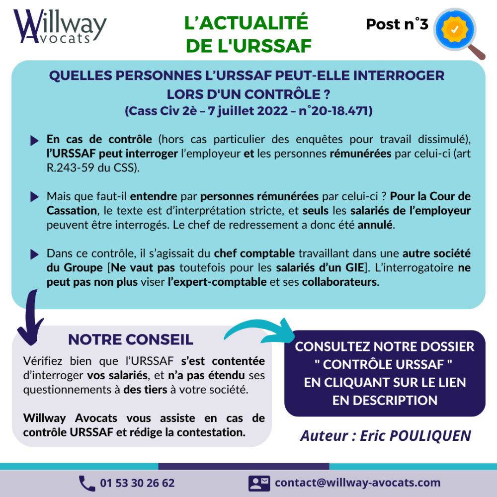 Quelles personnes l'URSSAF peut-elle interroger lors d'un contrôle?