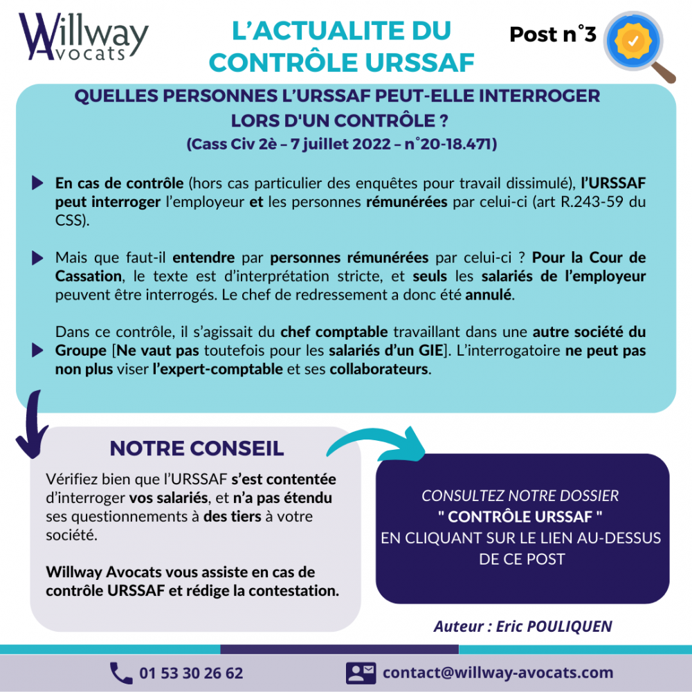 Quelles personnes l'URSSAF peut-elle interroger lors d'un contôle?