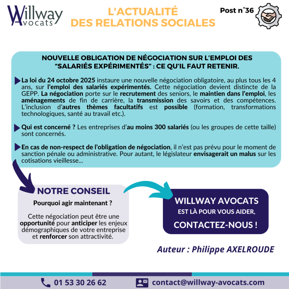 Nouvelle obligation de négociation sur l'emploi des "salariés expérimentés" : ce qu'il faut retenir.