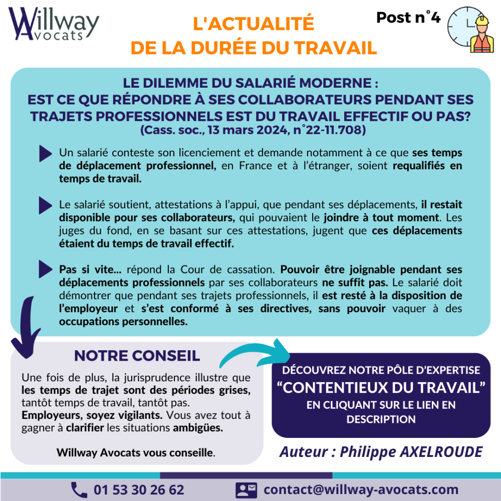 Le dilemme du salarié moderne :  est ce que répondre à ses collaborateurs pendant ses trajets professionnels est du travail effectif ou pas?