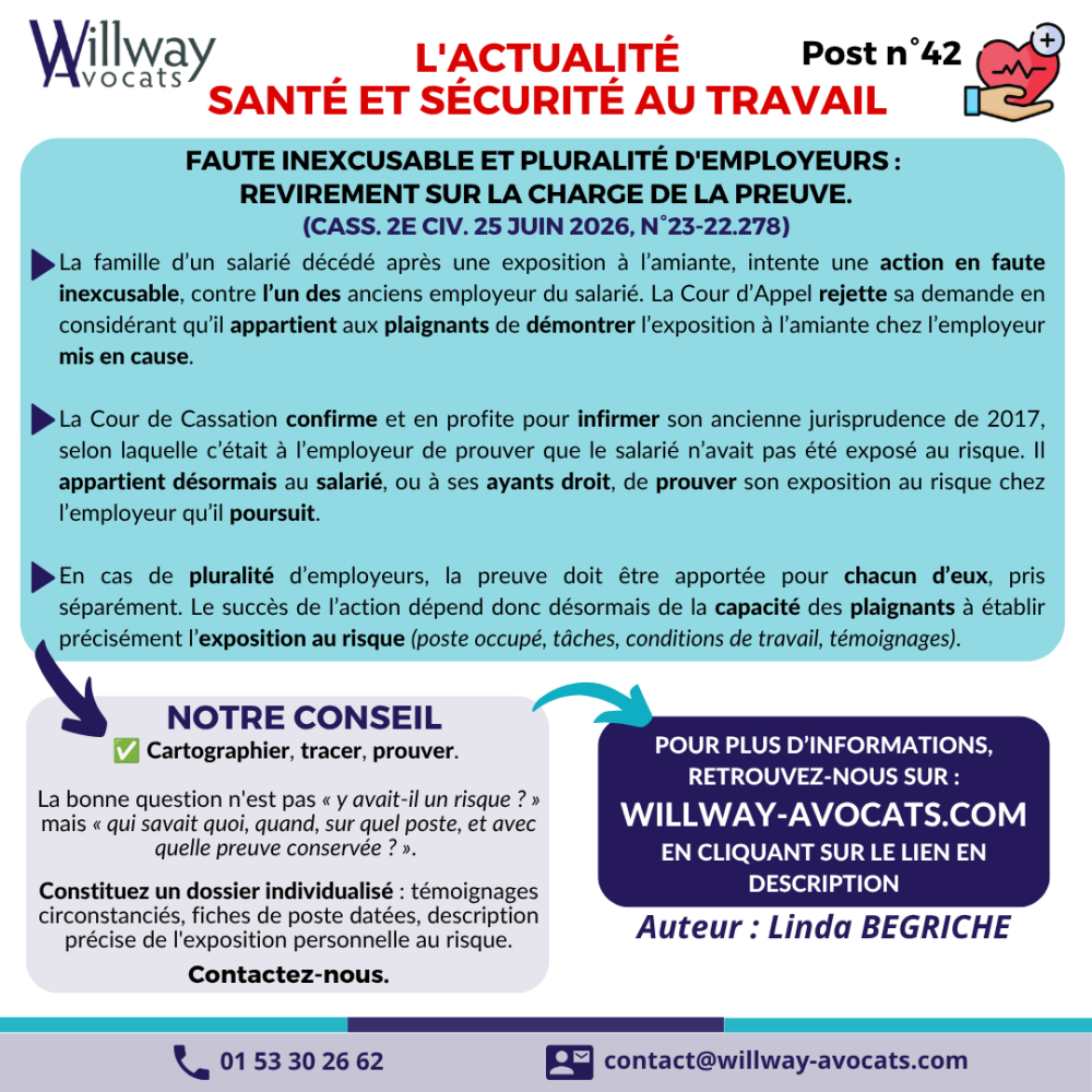 Faute inexcusable et pluralité d'employeurs : revirement sur la charge de la preuve.
