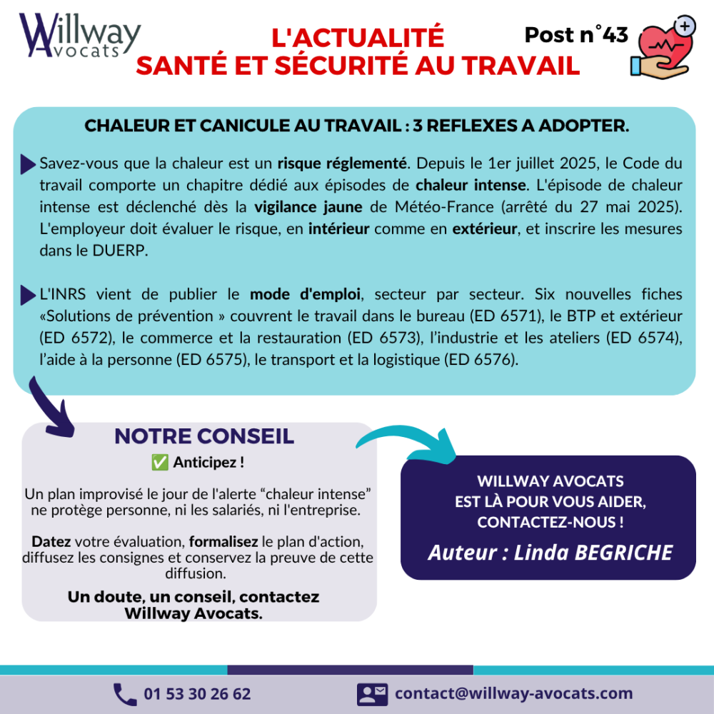 Chaleur et canicule au travail : 3 réflexes à adopter.