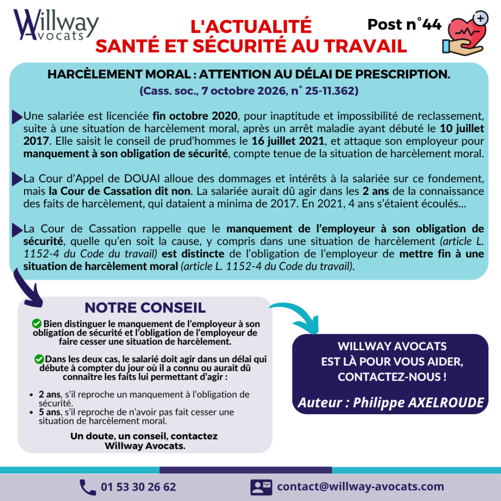 Harcèlement moral : attention au délai de prescription.