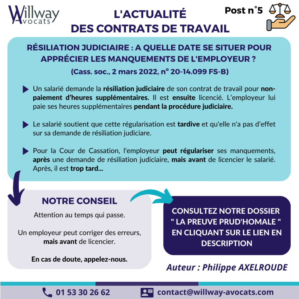 Résiliation judiciaire : A quelle date se situer pour apprécier pour apprécier les manquements de l'employeur ? 