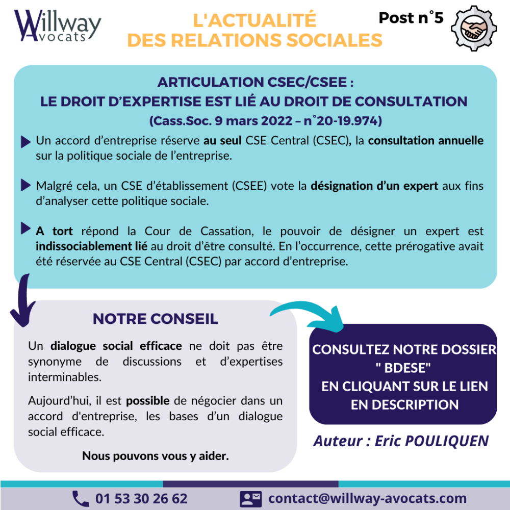 Articulation CSEC/CSEE : Le droit d'expertise est lié au droit de consultation