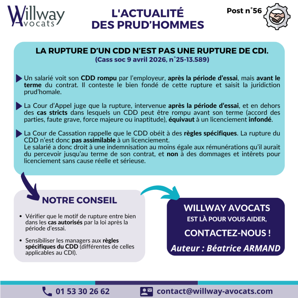 La rupture d'un CDD n'est pas une rupture de CDI.