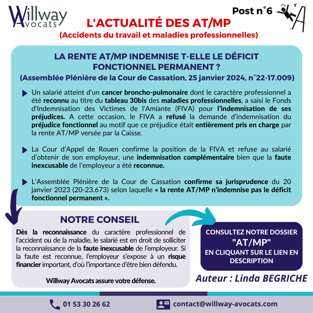 La rente AT/MP indemnise t-elle le déficit fonctionnel permanent ?