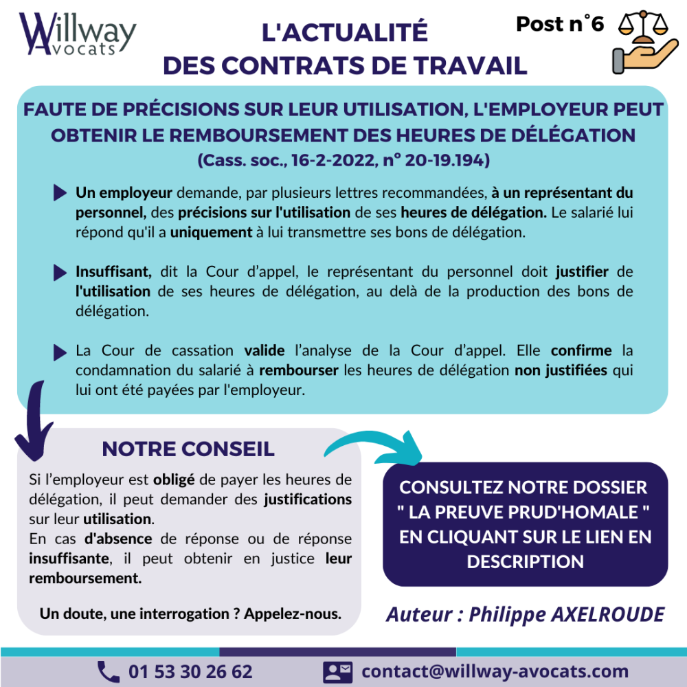 Faute de précisions sur leur utilisation, l'employeur peut obtenir le remboursement des heures de délégation