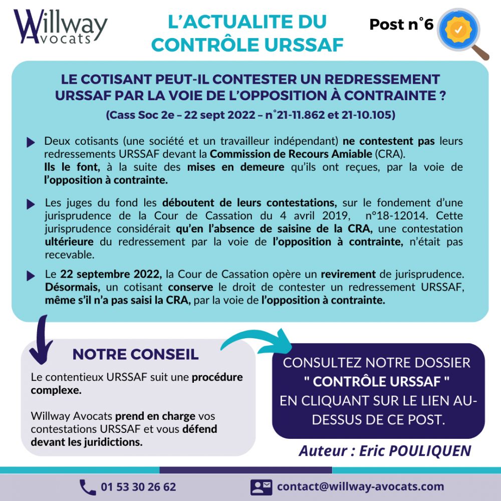 Le cotisant peut-il contester un redressement URSSAF par la voie de l’opposition à contrainte ?