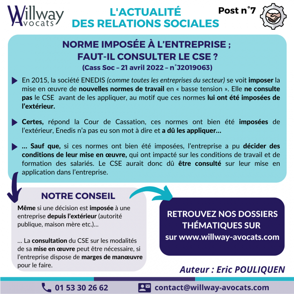 Norme imposée à l'entreprise : faut-il consulter le CSE ? 