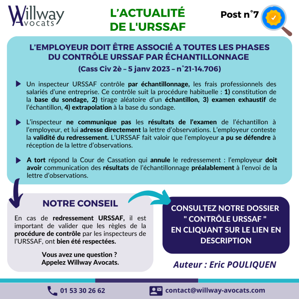 L’employeur doit être associé à toutes les phases du contrôle URSSAF par échantillonnage