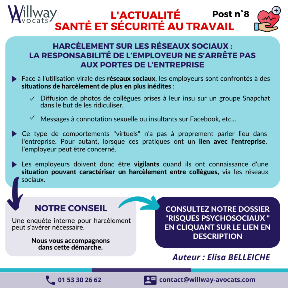 Harcèlement sur les réseaux sociaux : la responsabilité de l'employeur ne s'arrête pas aux portes de l'entreprise