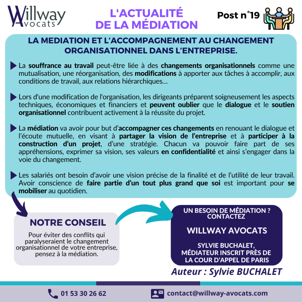 La médiation et l’accompagnement au changement organisationnel dans l’entreprise.