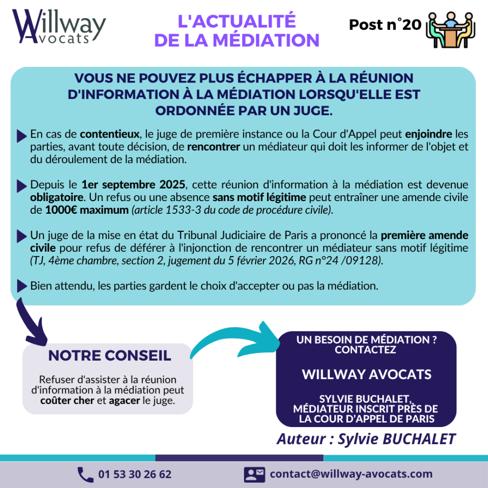 Vous ne pouvez plus échapper à la réunion d'information à la médiation lorsqu'elle est ordonnée par un juge.