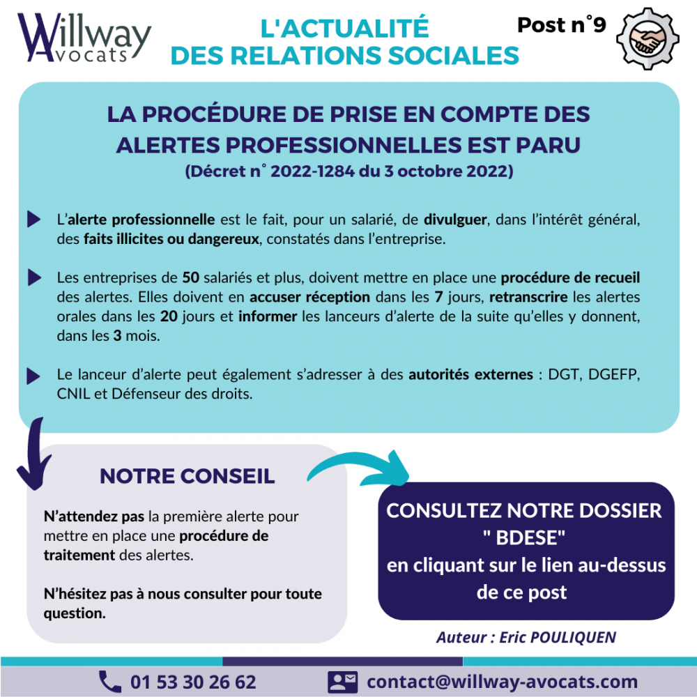 La procédure de prise en compte des alertes professionnelles est paru