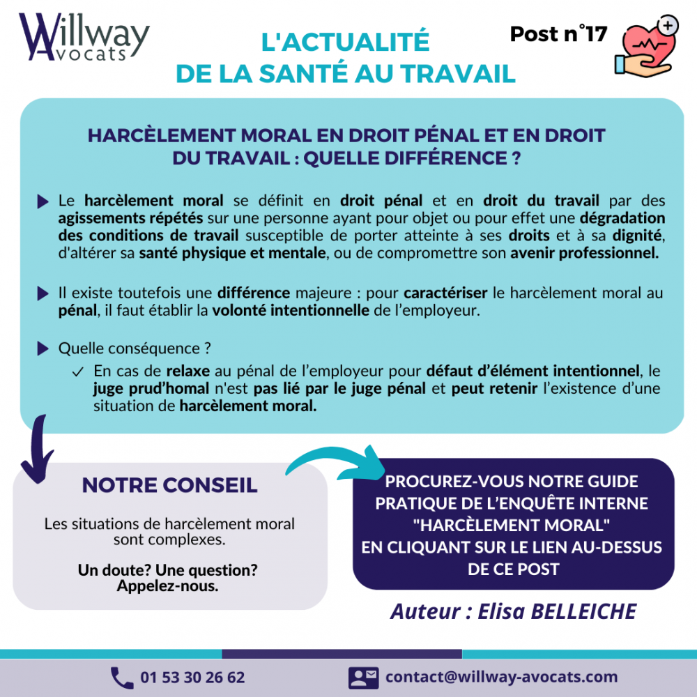 Harcèlement moral en droit pénal et en droit  du travail : quelle différence ? 