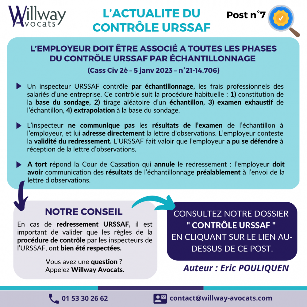 L’employeur doit être associé à toutes les phases du contrôle URSSAF par échantillonnage