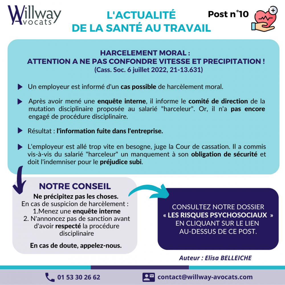 Harcèlement moral: attention à ne pas confondre vitesse et précipitation!
